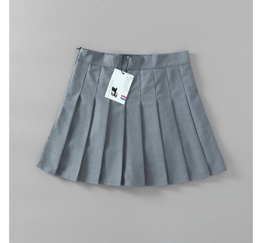 Hollahop - Hoge taille effen geplooide mini A-lijn rok