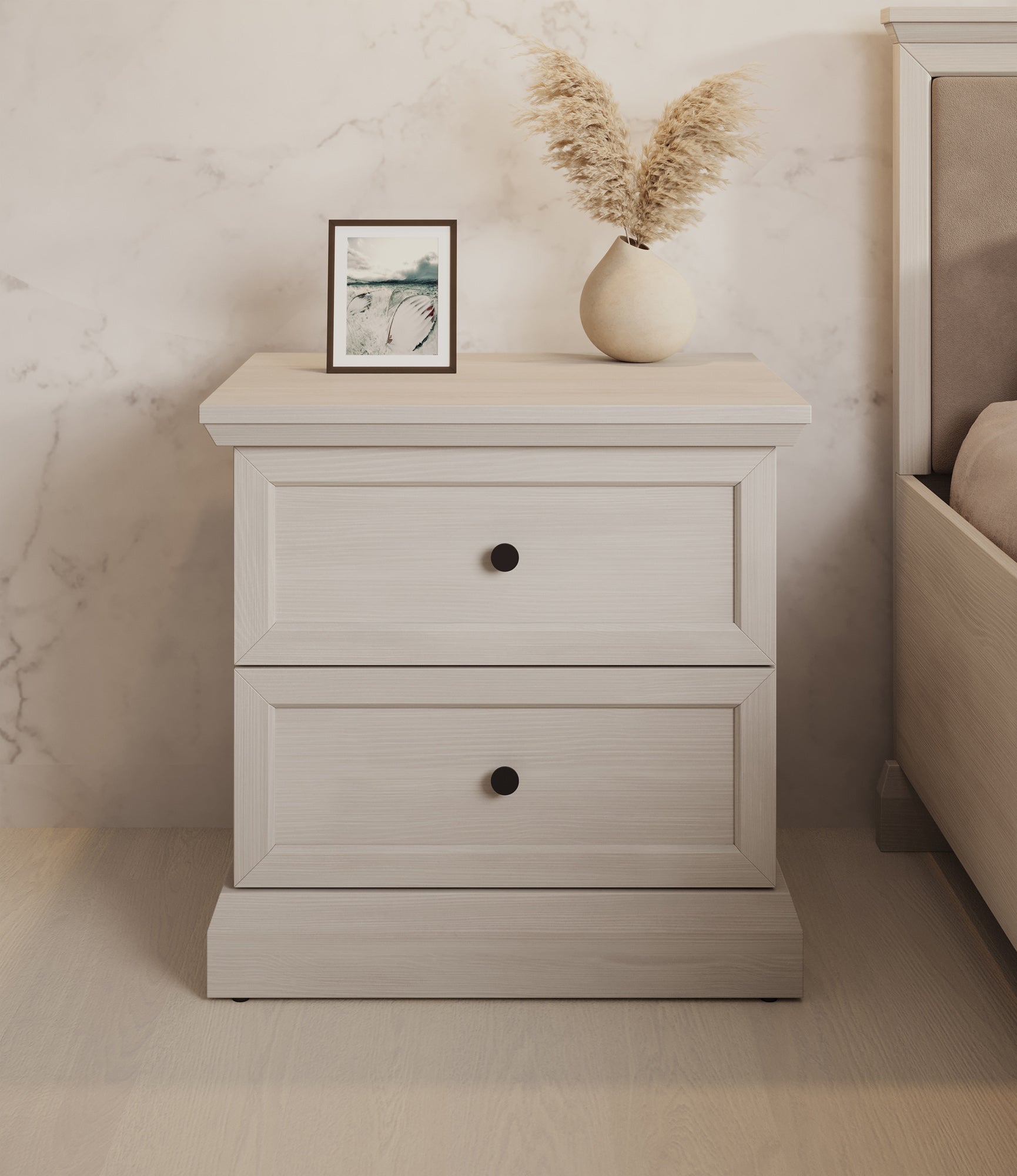 Meubella - Nachtkastje Leroy - Wit eiken - 52 cm