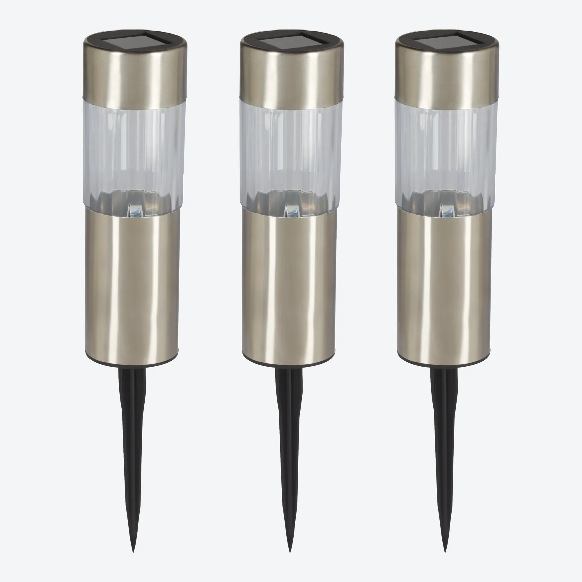 Solar-Stecker aus Edelstahl, 3er-Pack, ca. 5x5x25cm