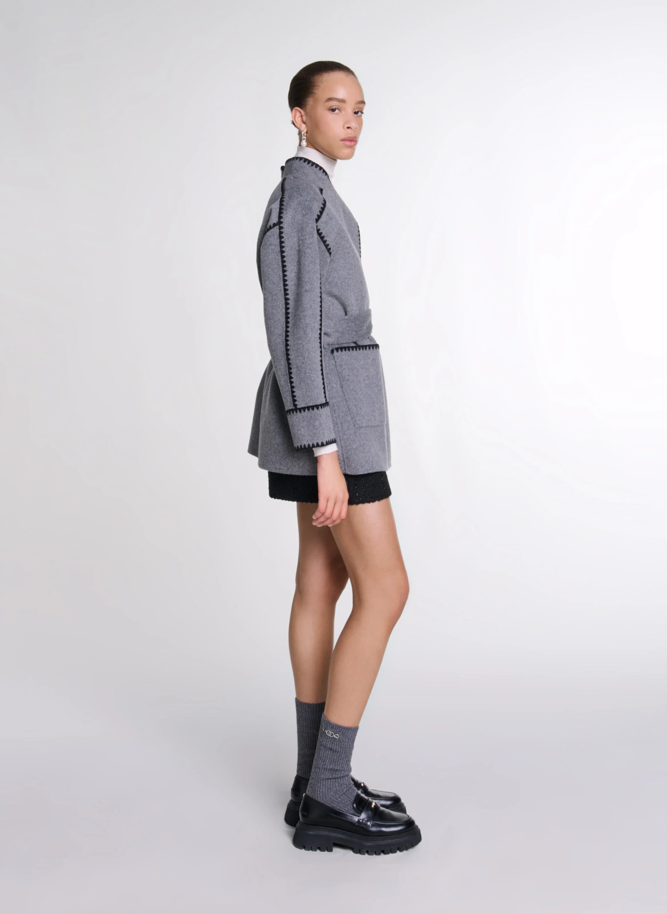 Veste col montant en laine mélangée | Gris
