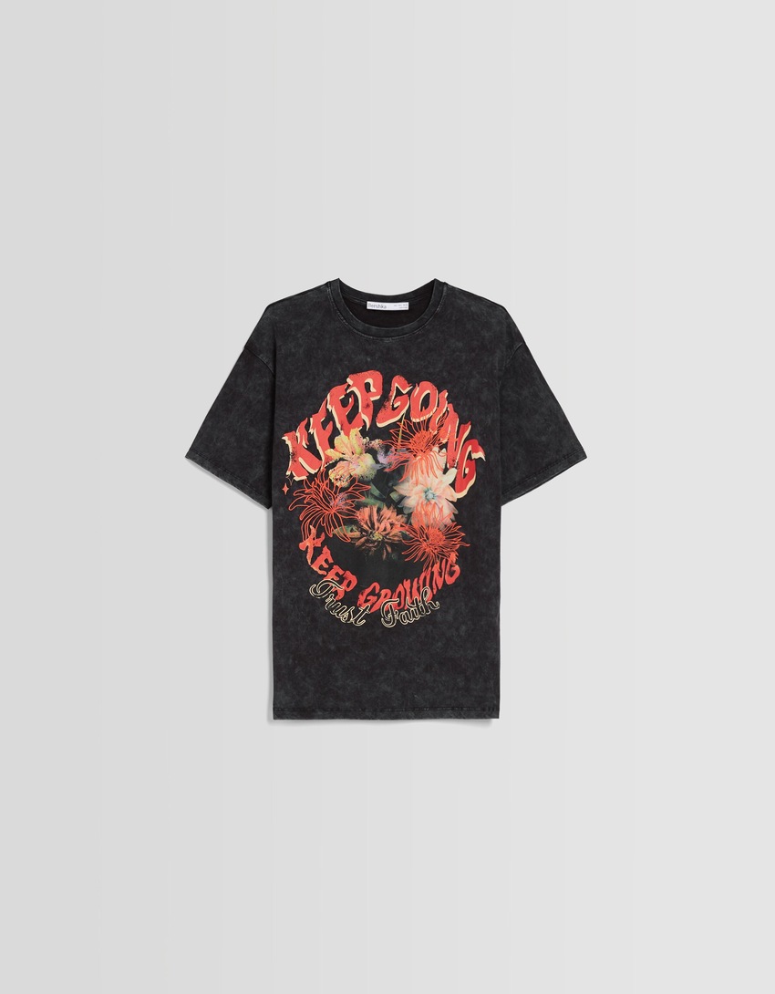 Camiseta oversized de manga curta estampada