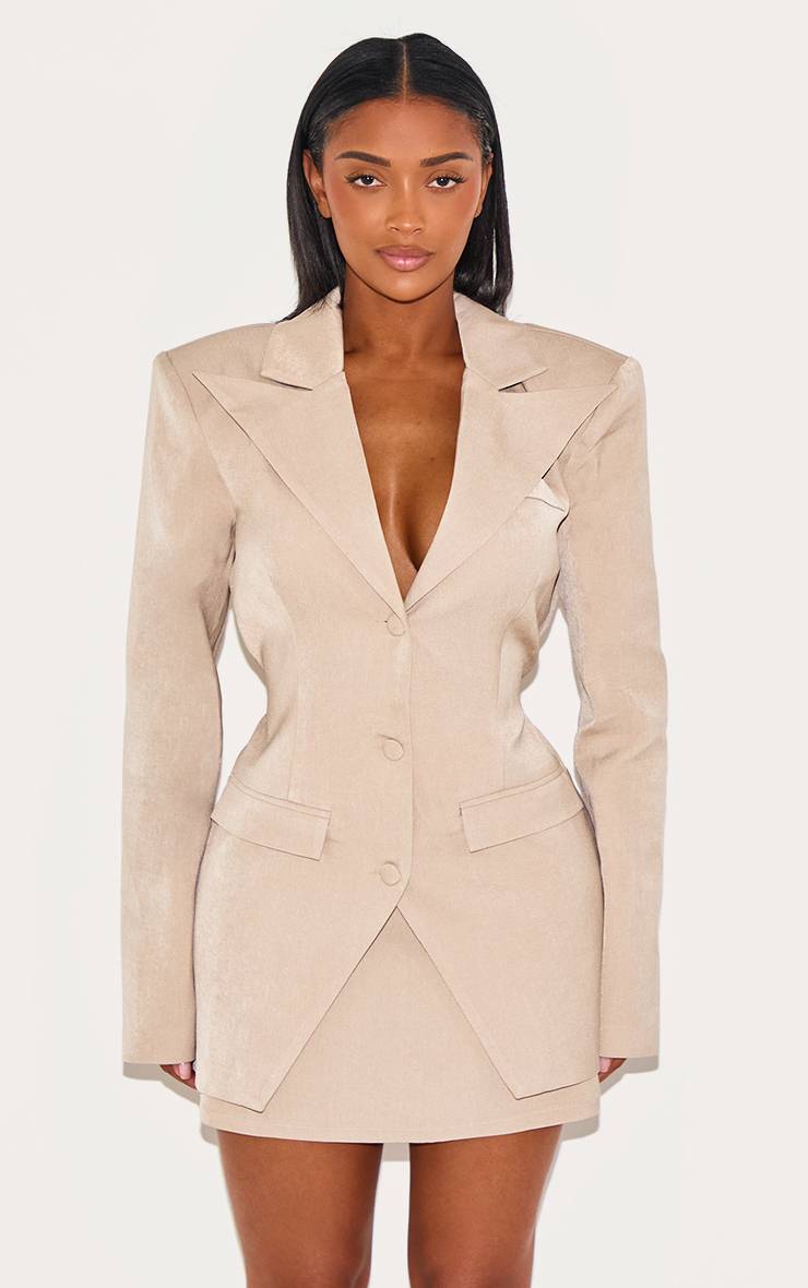 Gris Pierre Blazer Shape Tissé Taille Ajustable Cintrée Avec Ourlet Fendu