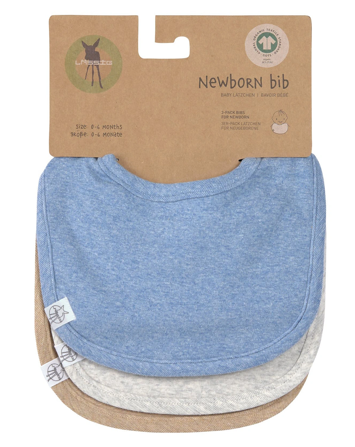 Klett-Lätzchen COTTON UNI 3er Set in beige/blau/grau
