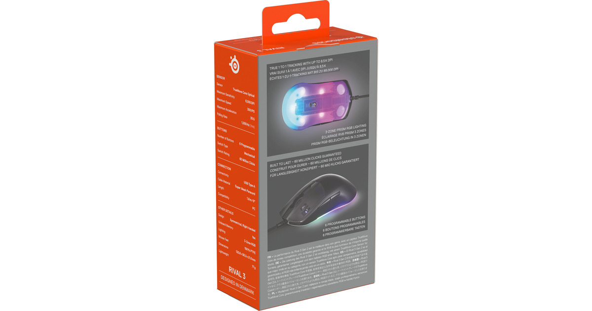 SteelSeriesRival 3 Gen 2 gaming muis  (Zwart, 8.500 dpi, RGB leds)