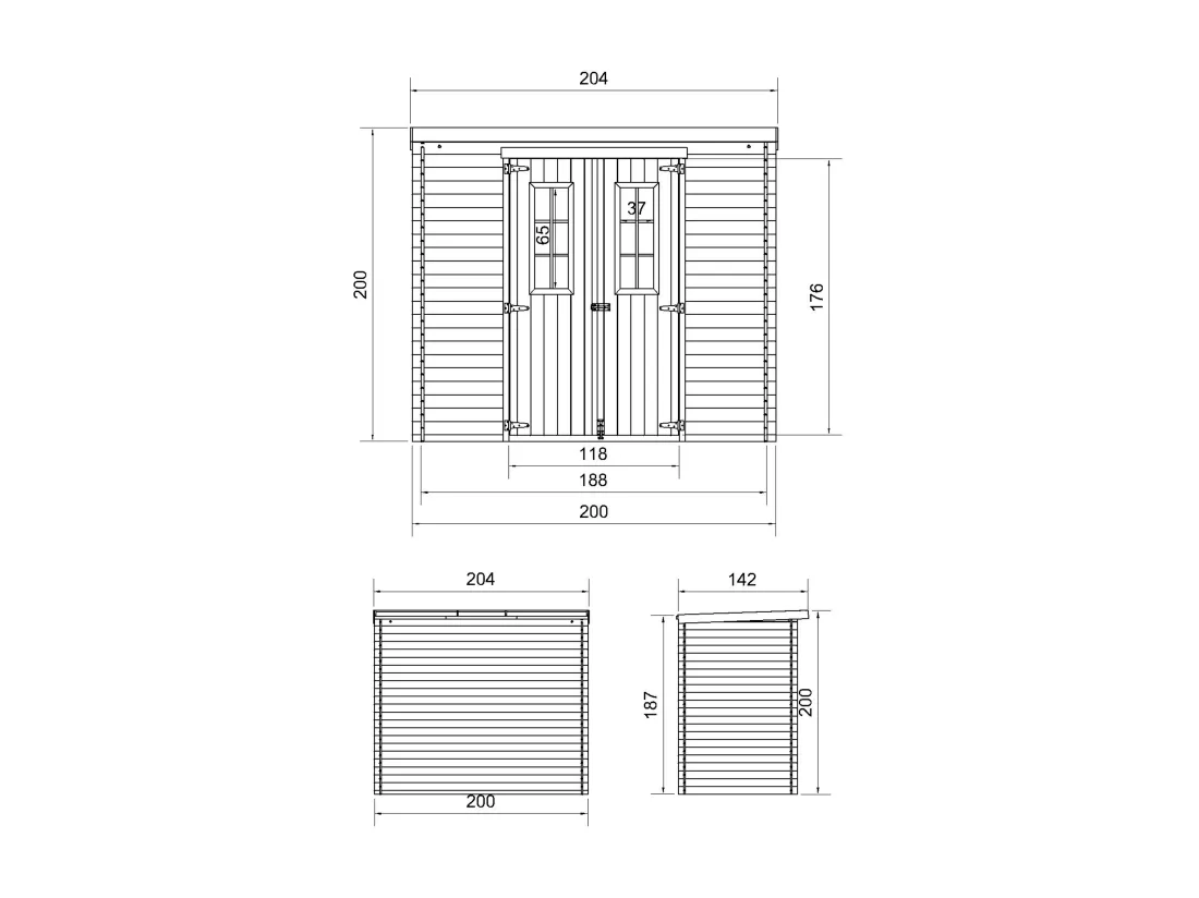 Abri de jardin en bois AVEC SOL TRAITÉ TIMBELA M311C+M311G - l204xL142xH200cm/2.22m2
