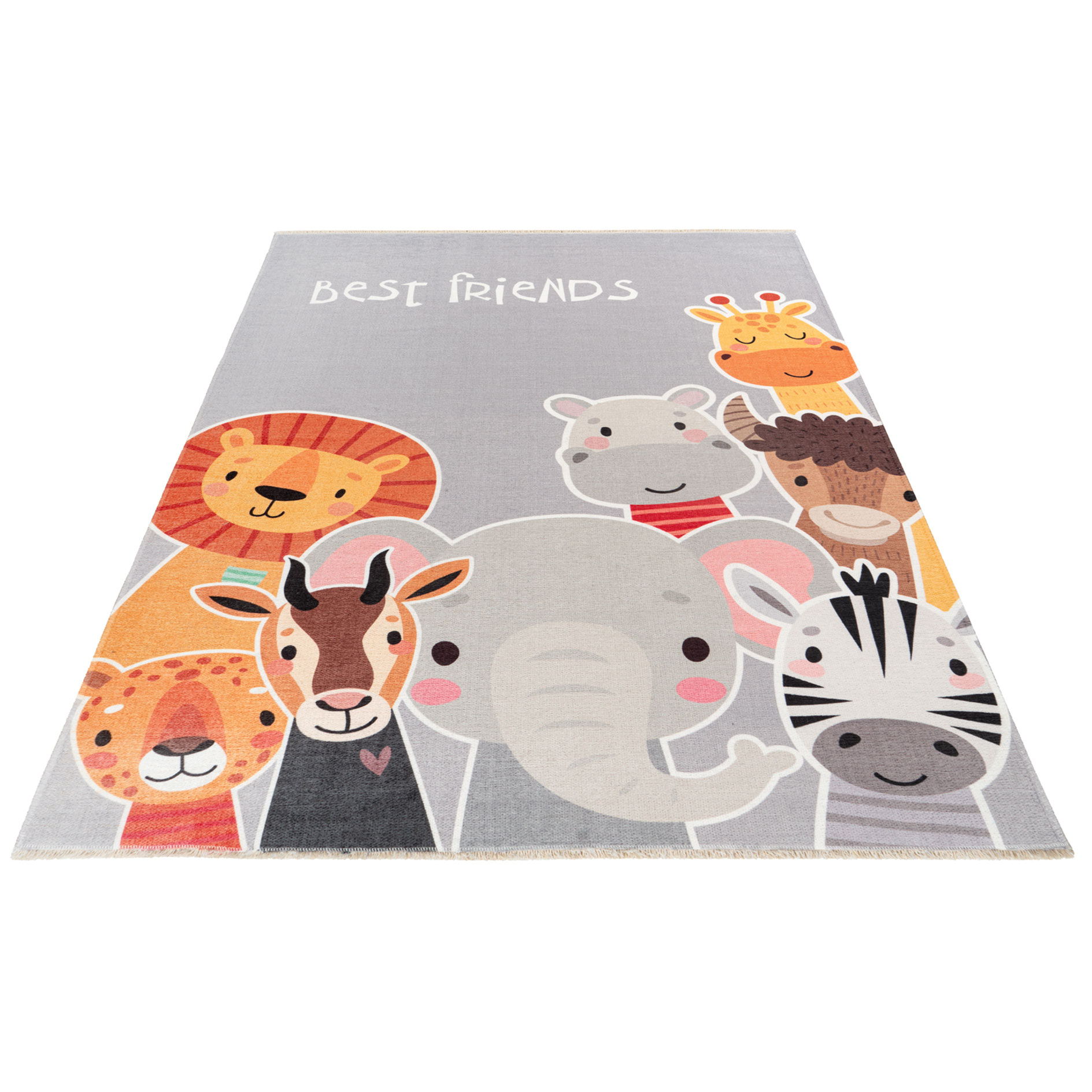 Kinderteppich - grau - Tierfreunde - 115x170 cm