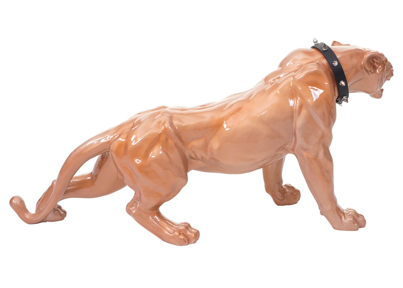 Deko Figur Panther 59cm, Polyresin Skulptur Leopard, In-/Outdoor ~ antik hochglanz mit Halsband