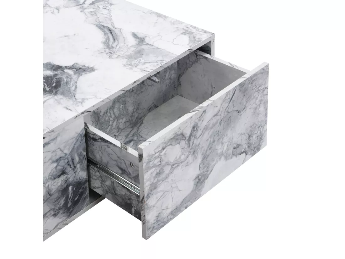 Lot de 2 table basse avec rangement, aspect en marbre en MDF, table d'appoint de canapé et balcon, Blanc, 100x70x33.5cm