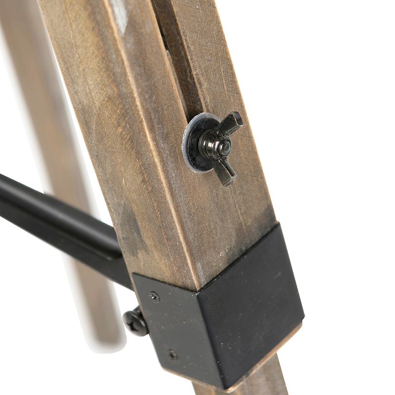 Industriële vloerlamp op houten tripod met grijze kap - Laos