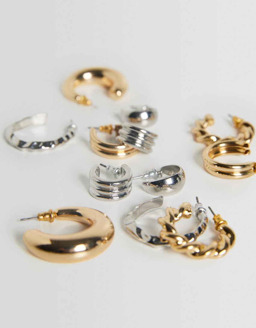 Conjunto de 6 pares de brincos de argola grossos