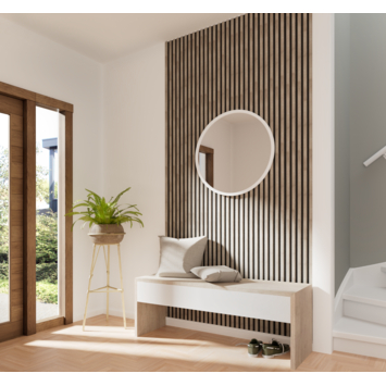 Kleurstaal lattenwand Decowall Acoustic grijs eiken 18x30 cm