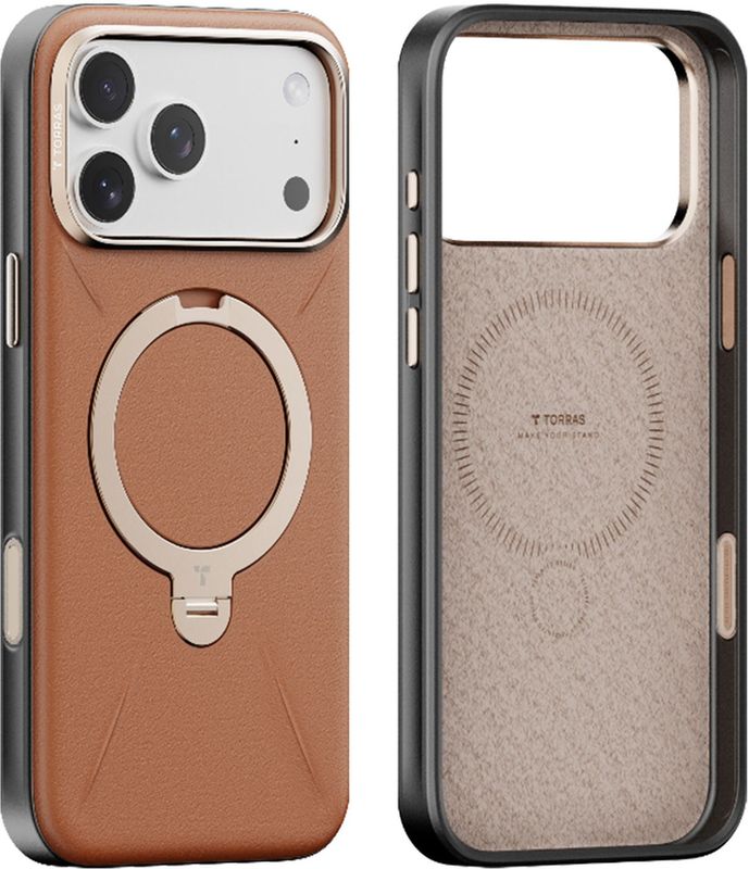 TORRAS - Ostand Q Pro Leather - Hoesje - Bruin - Voor iPhone 17 Pro Max