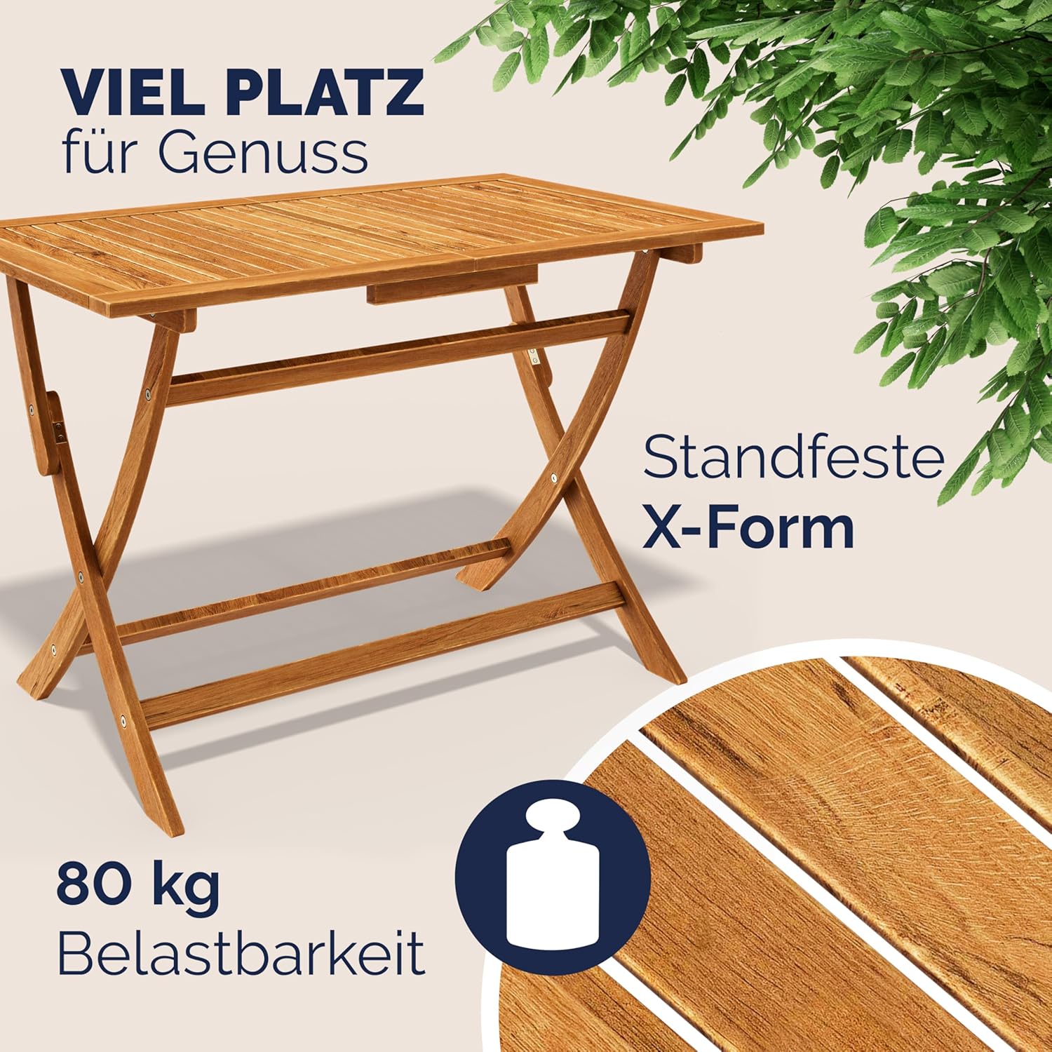 Casaria® Gartenmöbel Set Wetterfest Klappbar Akazie 5-TLG. FSC®-Zertifiziert Holz Armlehne 160kg Belastbarkeit Garten Terrasse Balkonmöbel 120x70cm Möbelset 4 Personen