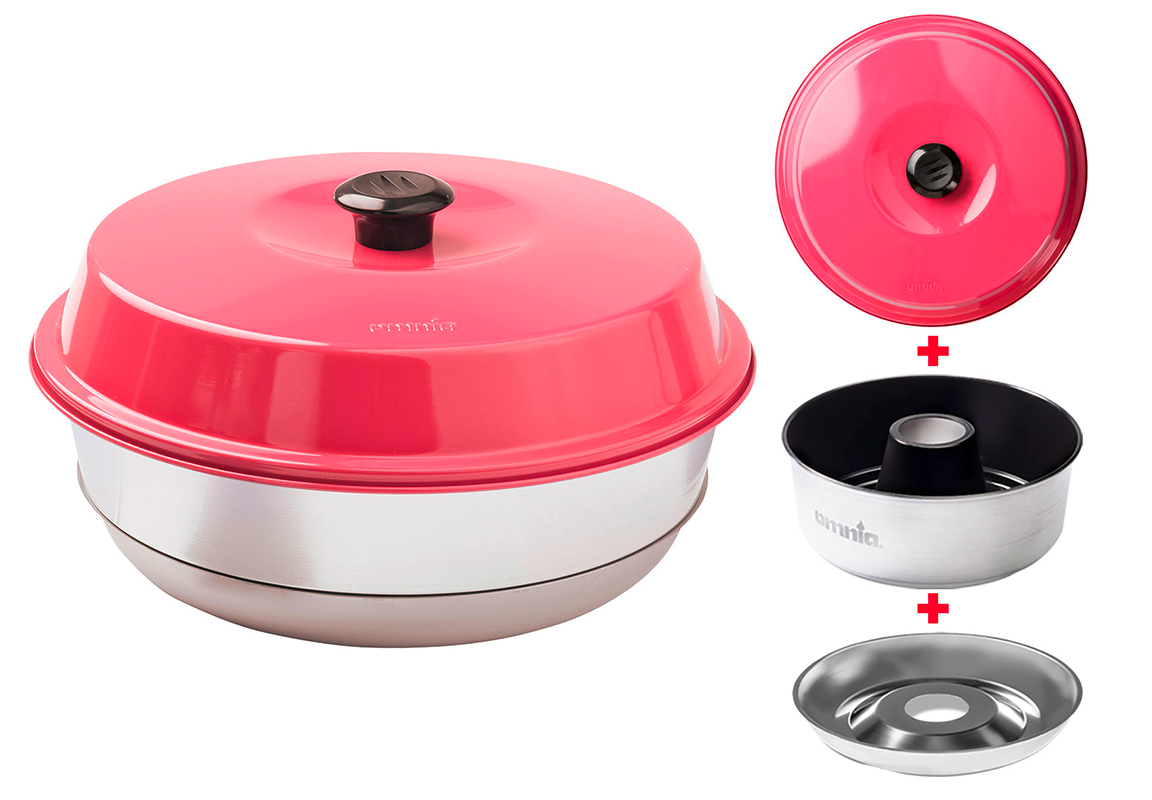 Omnia Campingbackofen Set 3-teilig mit Maxiform Antihaftbeschichtung 3 Liter Pink