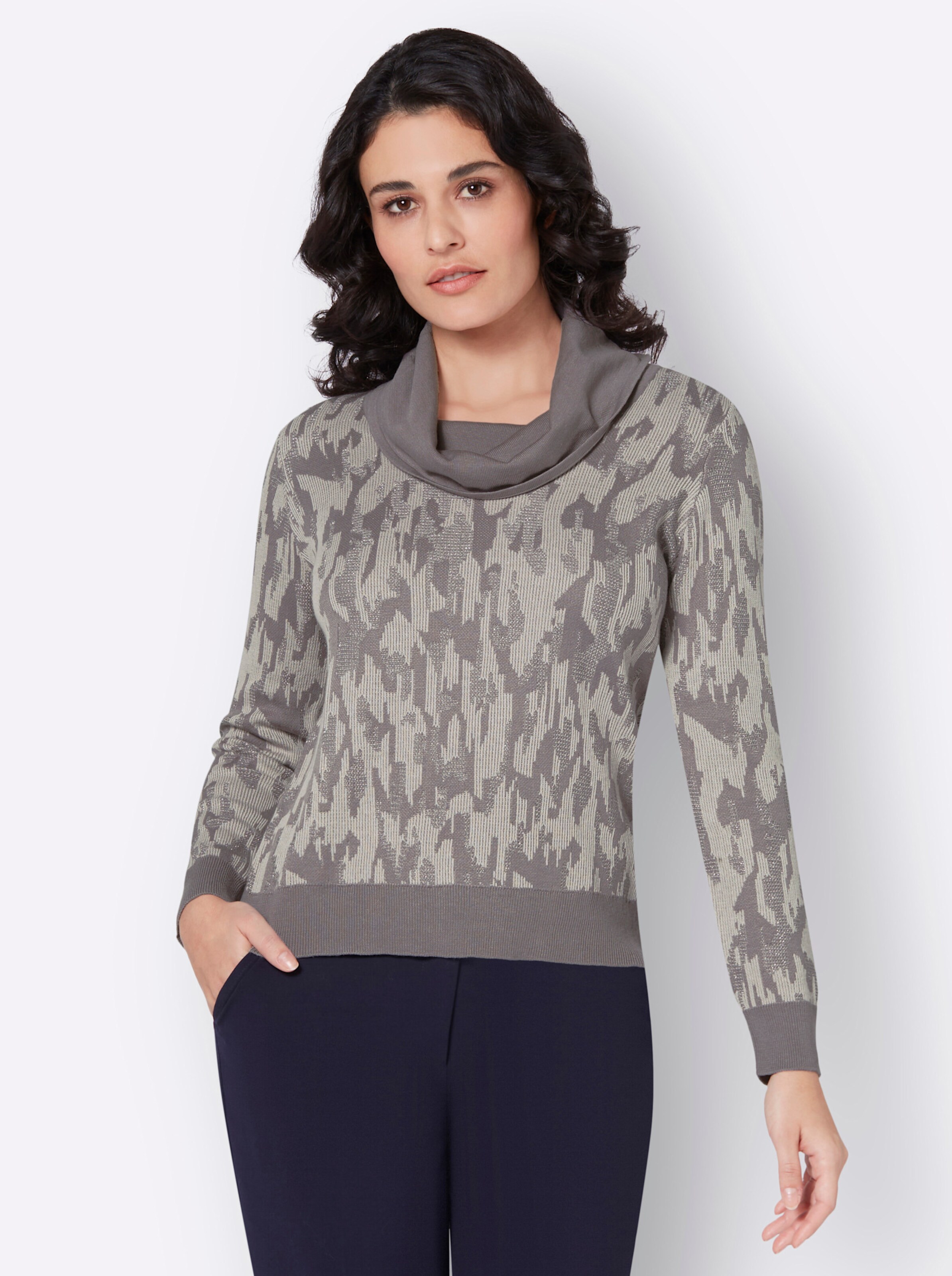 Pullover in hellgrau-grau-gemustert