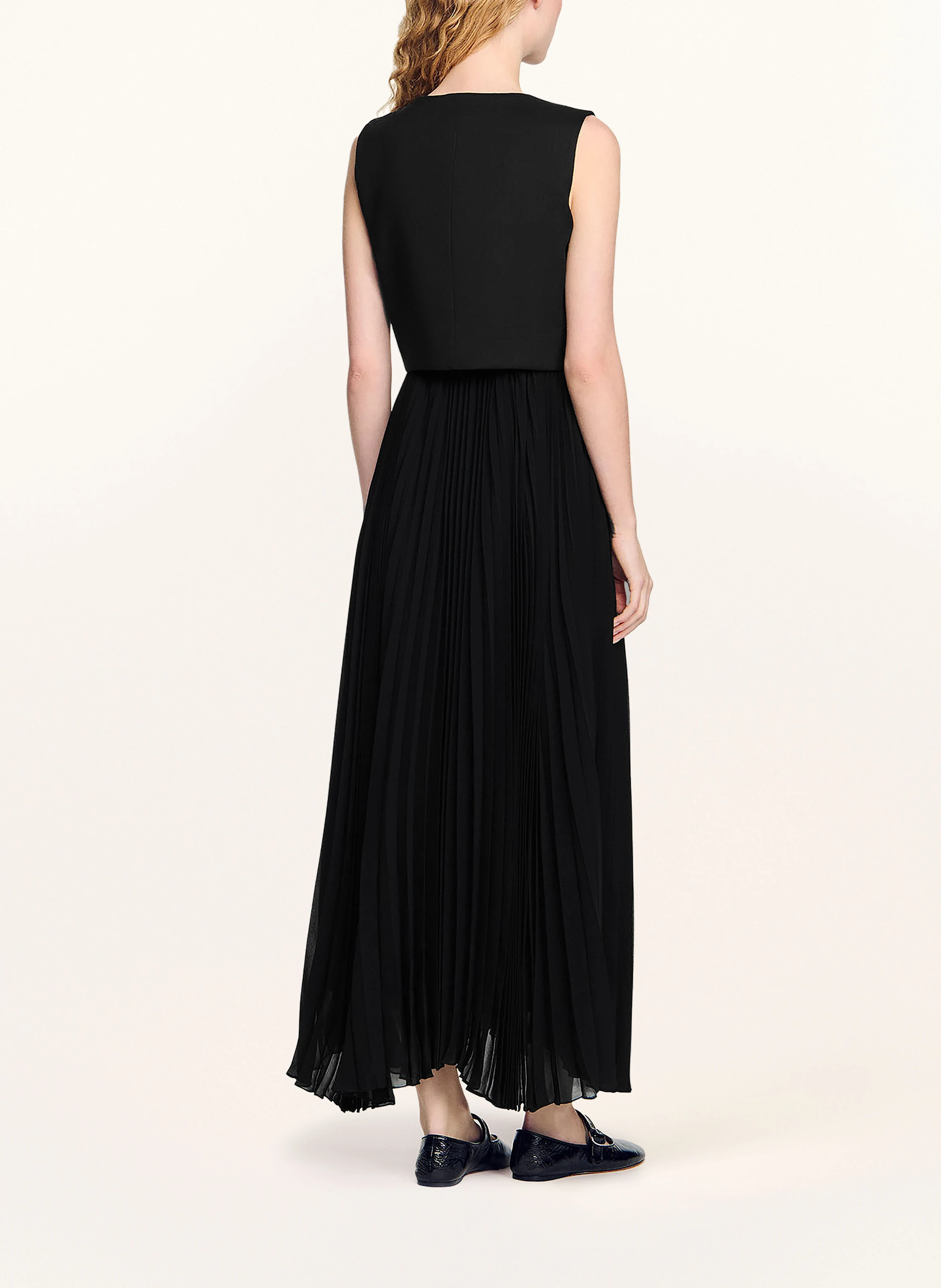 SANDRO Plisseekleid mit Leinen
