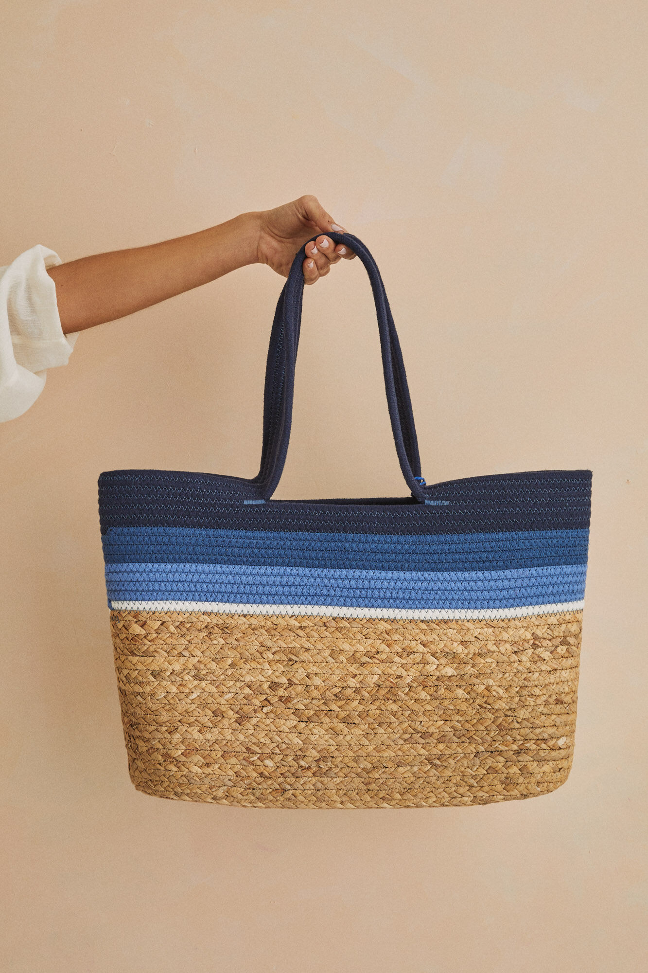 Bolsa de praia tote azul marinho - bege