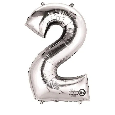 amscan Folienballon Zahl 2, silber, ca. 86cm