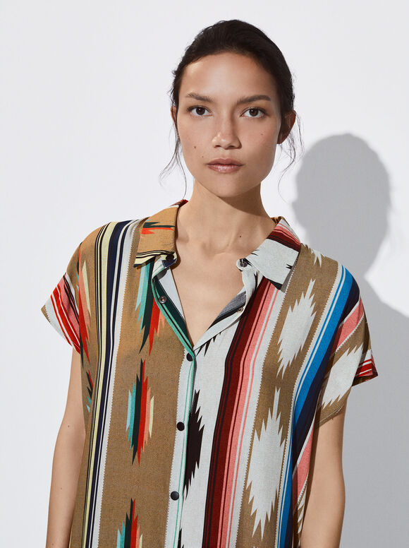 Vestido camisa estampado - Multicolorido