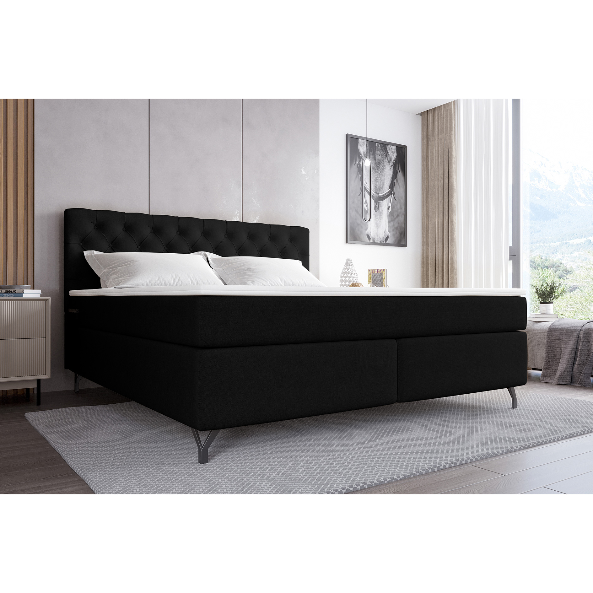 Boxspringbett - schwarz - inklusive Topper - 180x200 cm