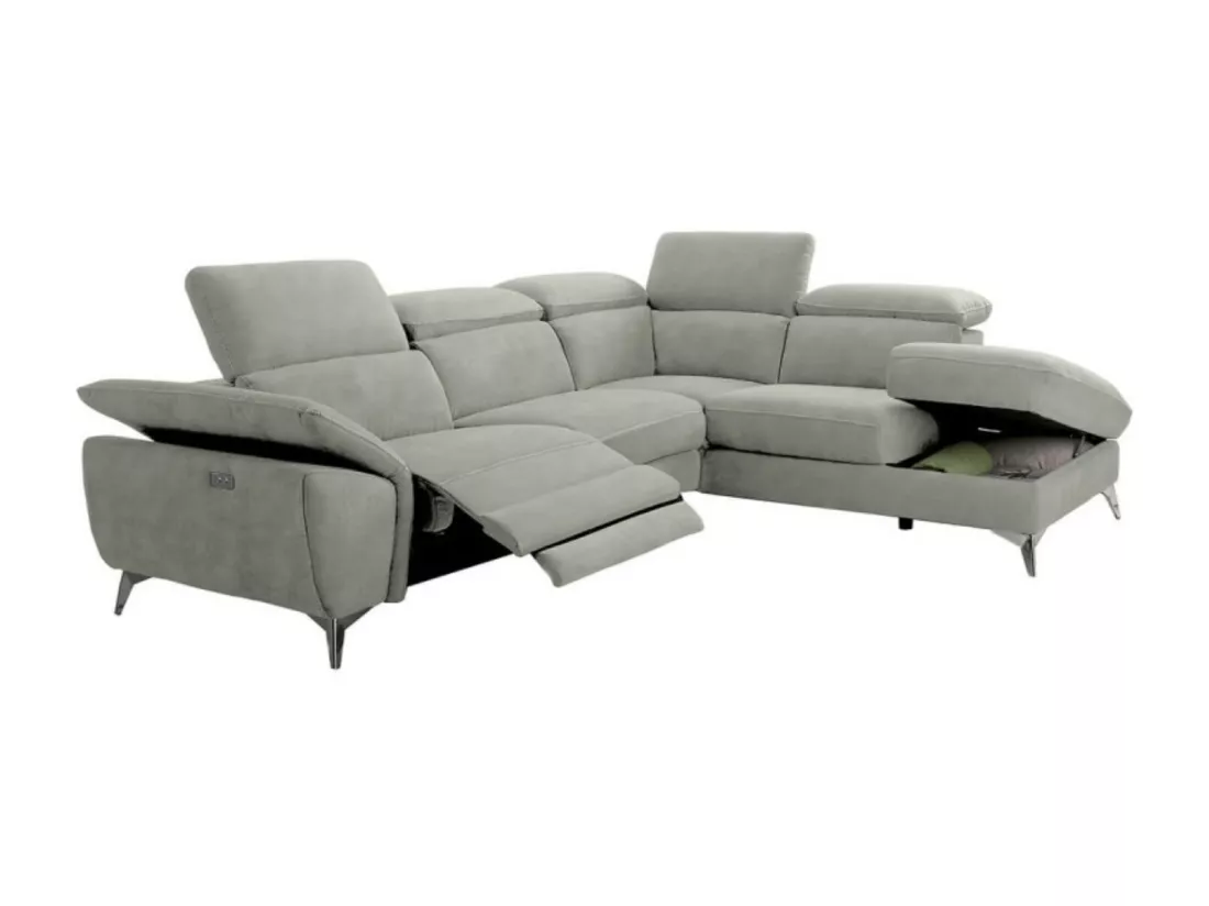 Canapé d'angle de relaxation électrique microfibre Skina-Couleur Gris clair-angle droit
