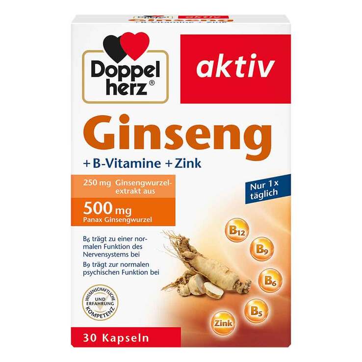 Doppelherz Ginseng 250 + B-Vitamine + Zink Kapseln, 30 St