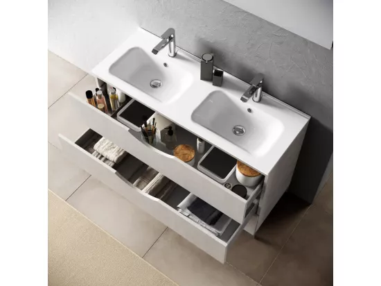 Ensemble de salle de bain double vasque 4 pièces PLUTONE havane