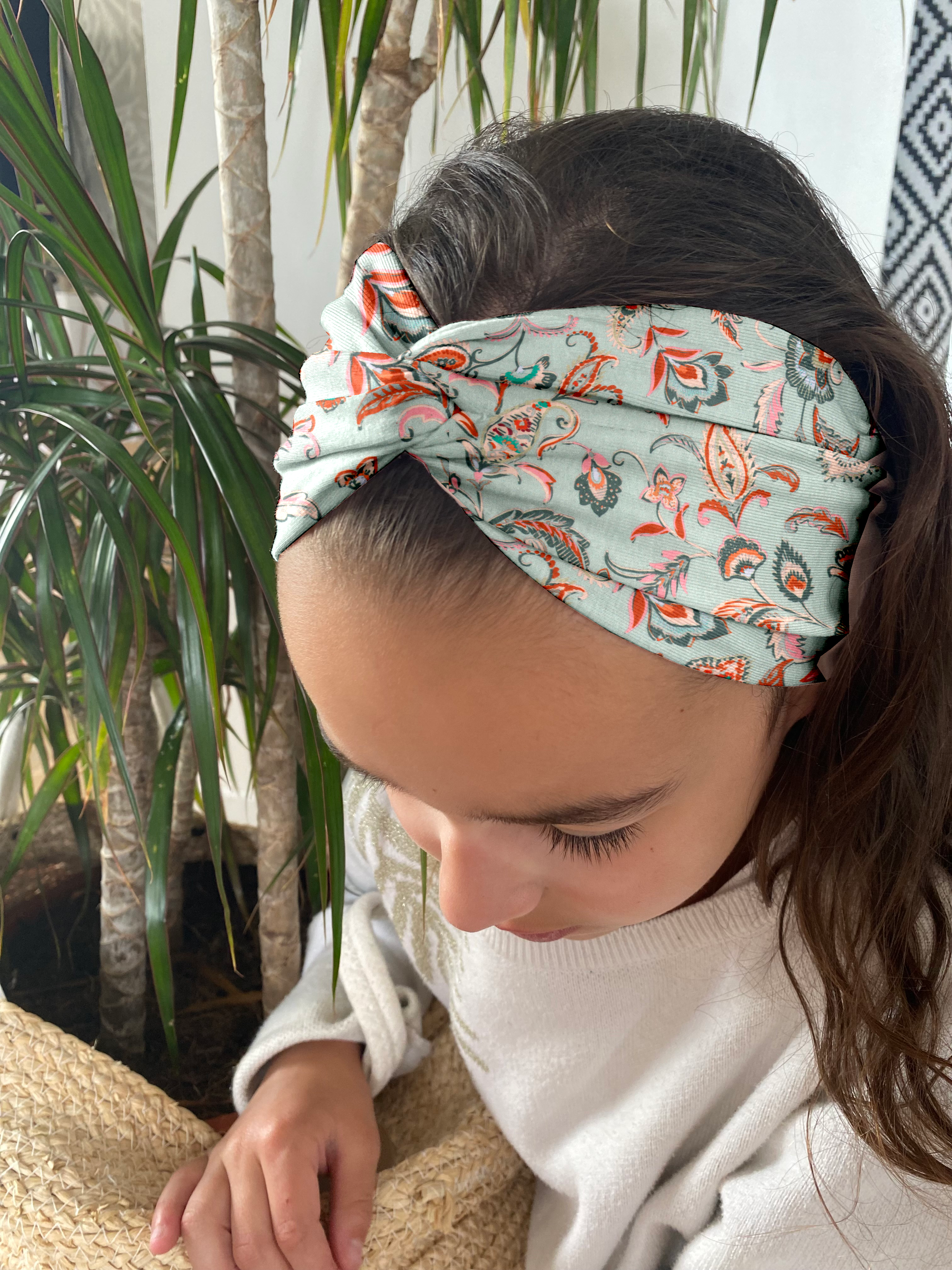 Bandeau Jersey Croisé Enfant Vert Bohème