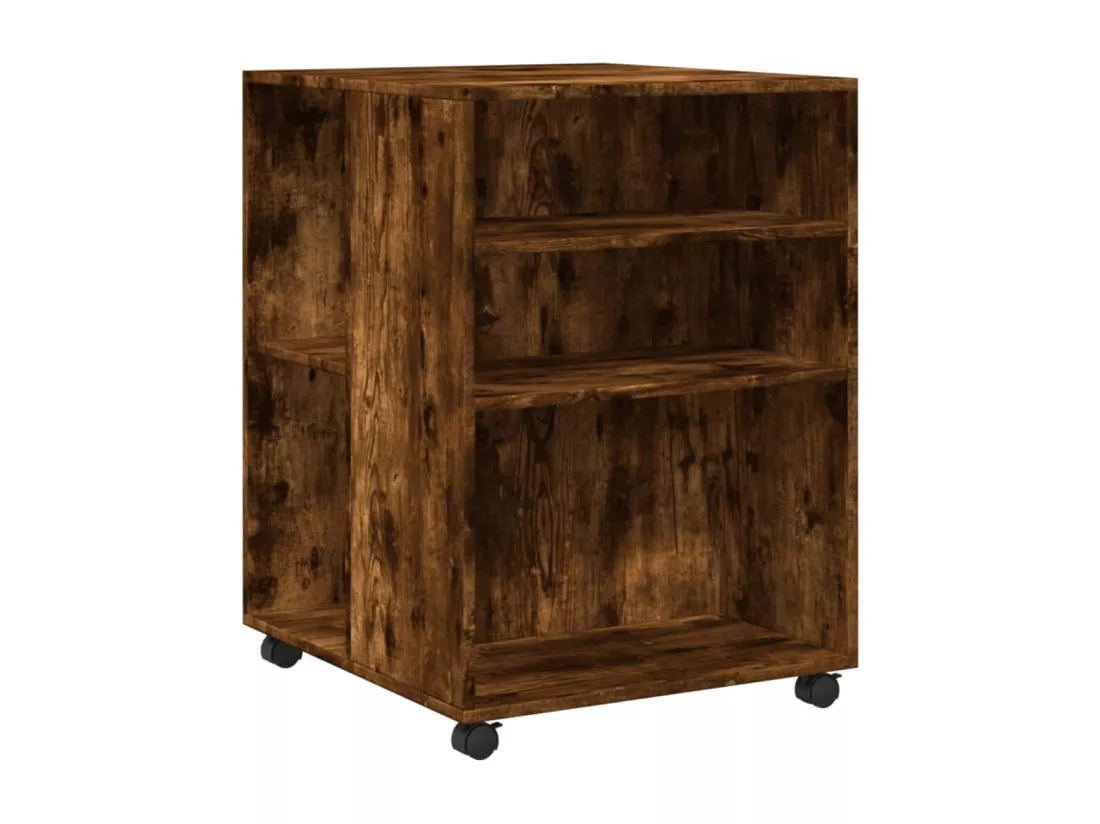 Table d'appoint avec roues chêne fumé bois d'ingénierie
