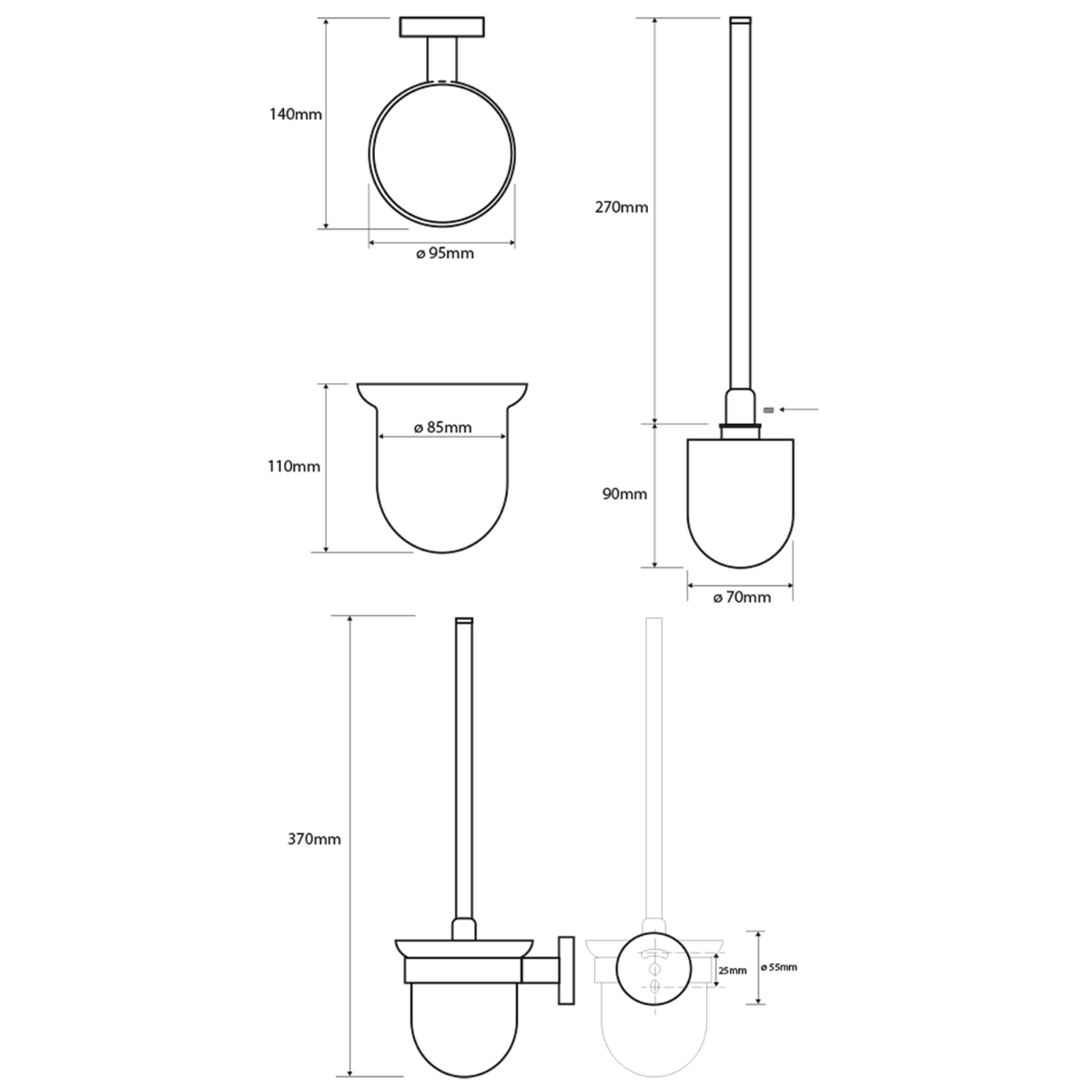 Sapho X-Round hangende toiletborstelhouder wit