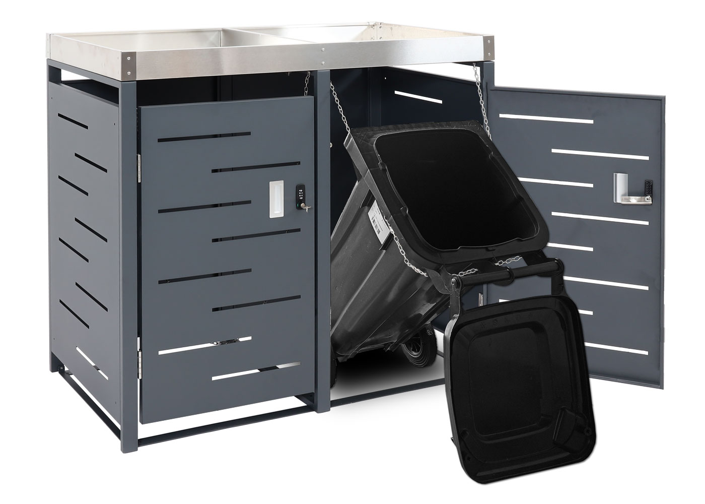 2er-Mülltonnenverkleidung MCW-H40b, Mülltonnenbox, Pflanzkasten Edelstahl-Metall-Kombi 39kg 110x115x62cm erweiterbar
