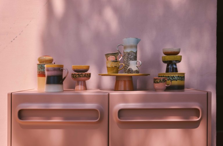 HKliving 70's Ceramic Dessert schaal set van 4 humus