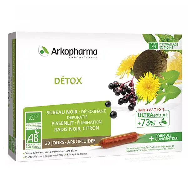 Arkopharma Arkofluides Detox Orgânico Sabugueiro Preto Dente-de-leão Rabanete Preto 20 ampolas