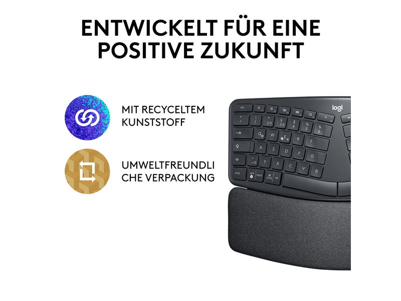 Logitech Tastatur Ergo K860 Ergonomische und kabellose Tastatur