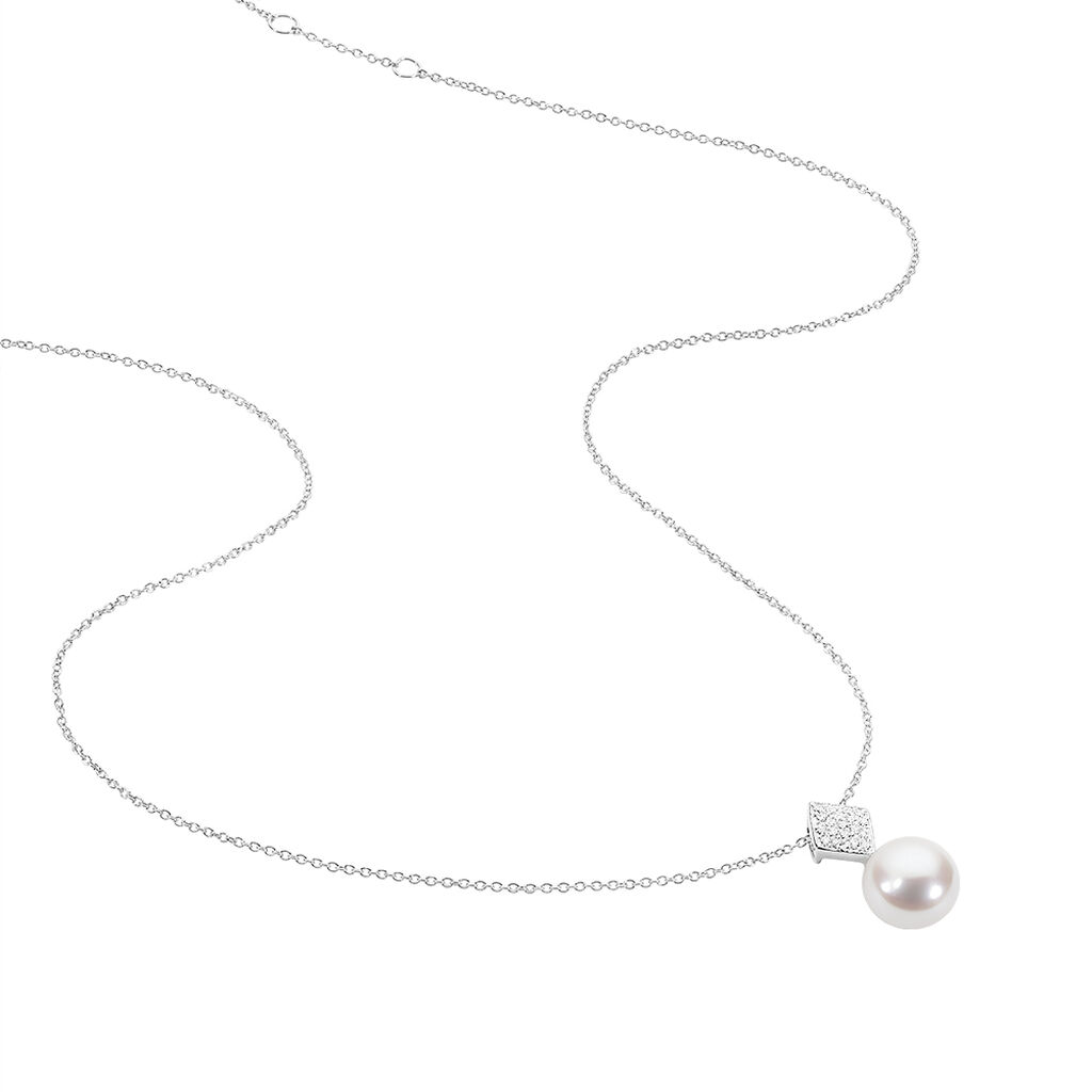 Collier Shirine Argent Blanc Perle De Culture Et Oxyde De Zirconium