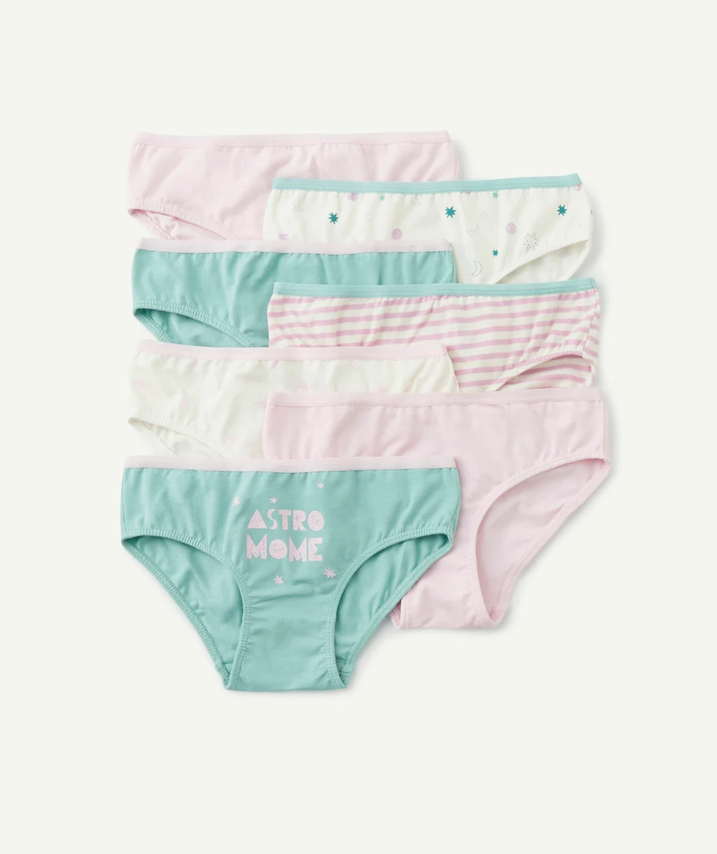 LOT DE 7 CULOTTES FILLE EN COTON BIO VIOLETTES ET VERT MENTHE