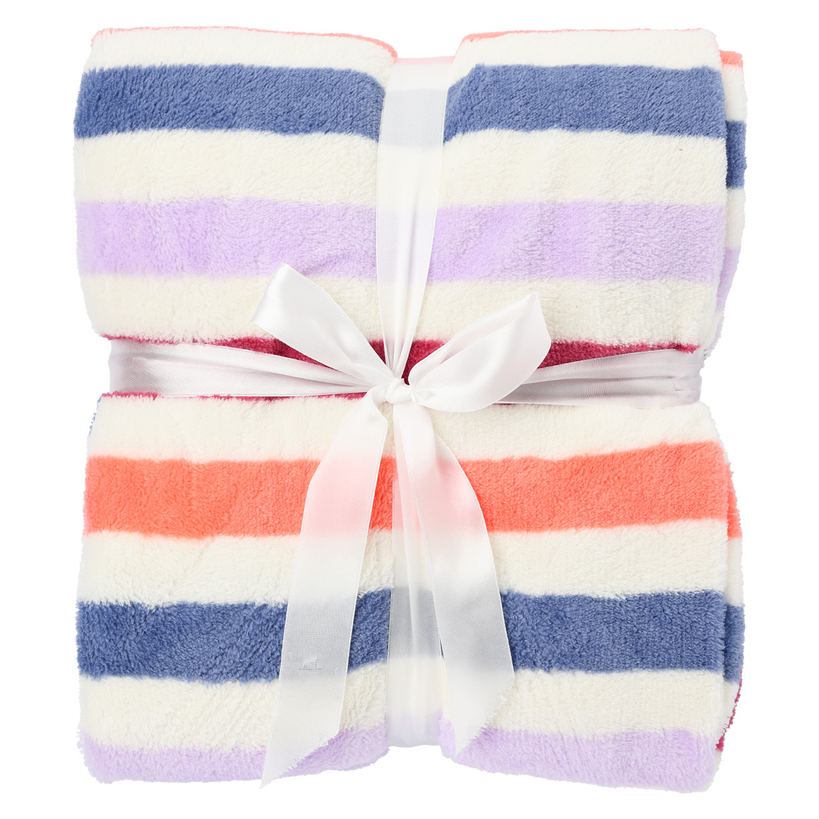 Topolino Kuscheldecke in gestreifter Optik helllila / blau / koralle / dunkelpink / weiss