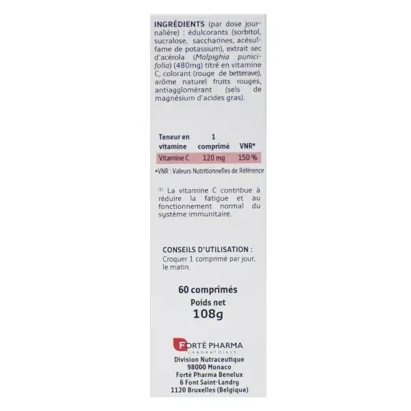 Forté Pharma Acerola Vitamina C Natural para Fadiga 60 Comprimidos Mastigáveis - 2 Meses