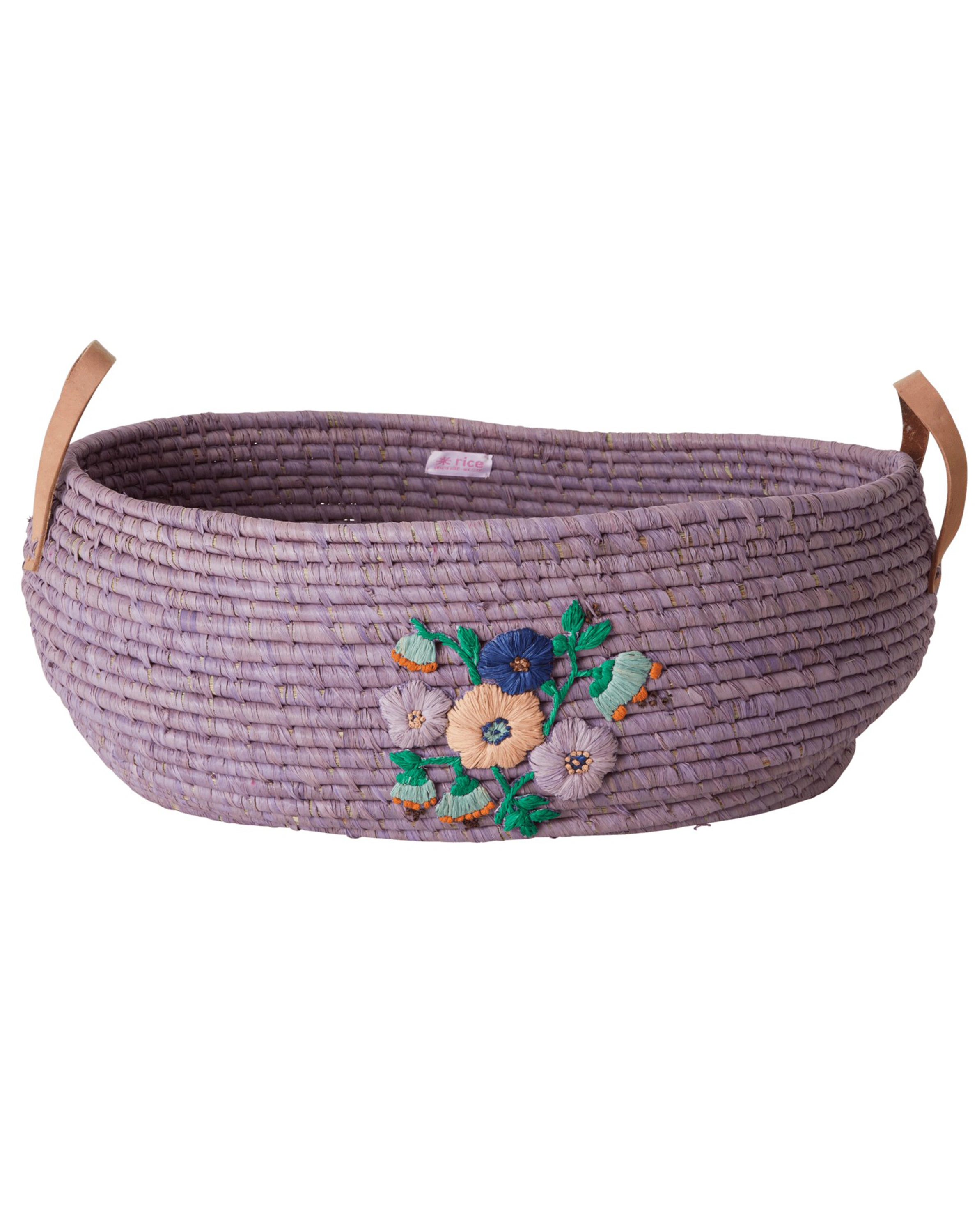Raffia-Korb BIG OVAL - FLOWER 2-teilig in lila