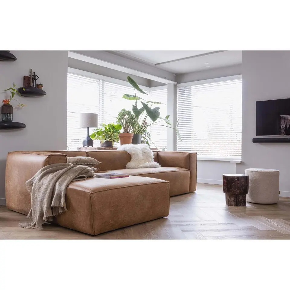 WOOOD Bean Hoekbank Links - Ecoleer - Cognac - 73x305x96
