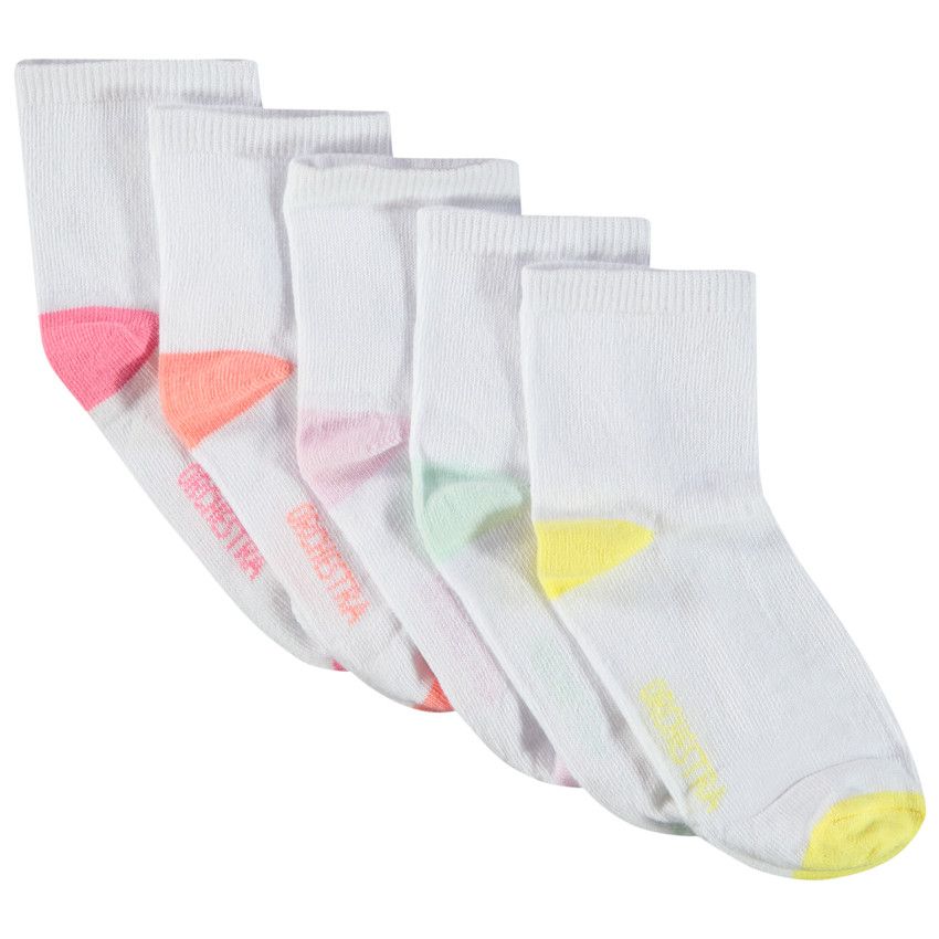 Lot de 5 paires de chaussettes multicolores pour fille - Blanc