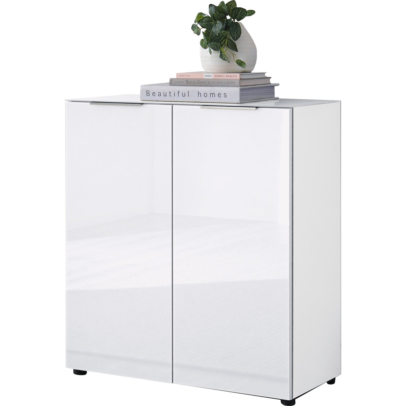 Kommode Santo, Spanplatte Glas weiss, 90 x 99 x 40 cm