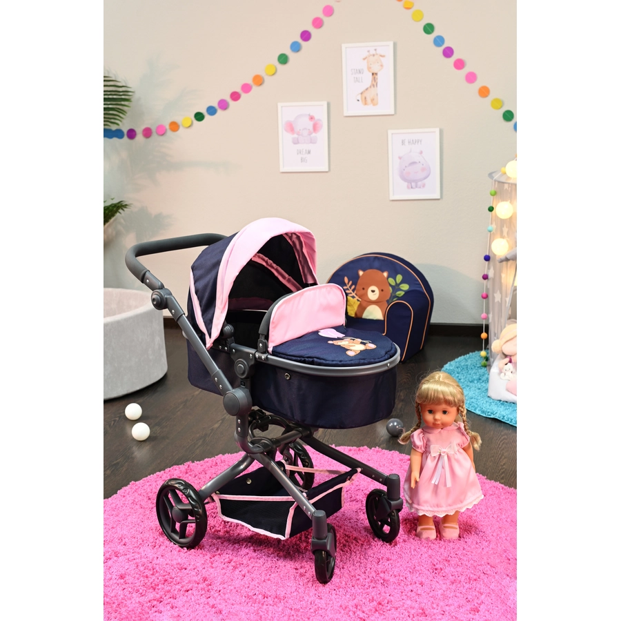 knorr toys® Puppenwagen Boonk - Navy pink bear blau
