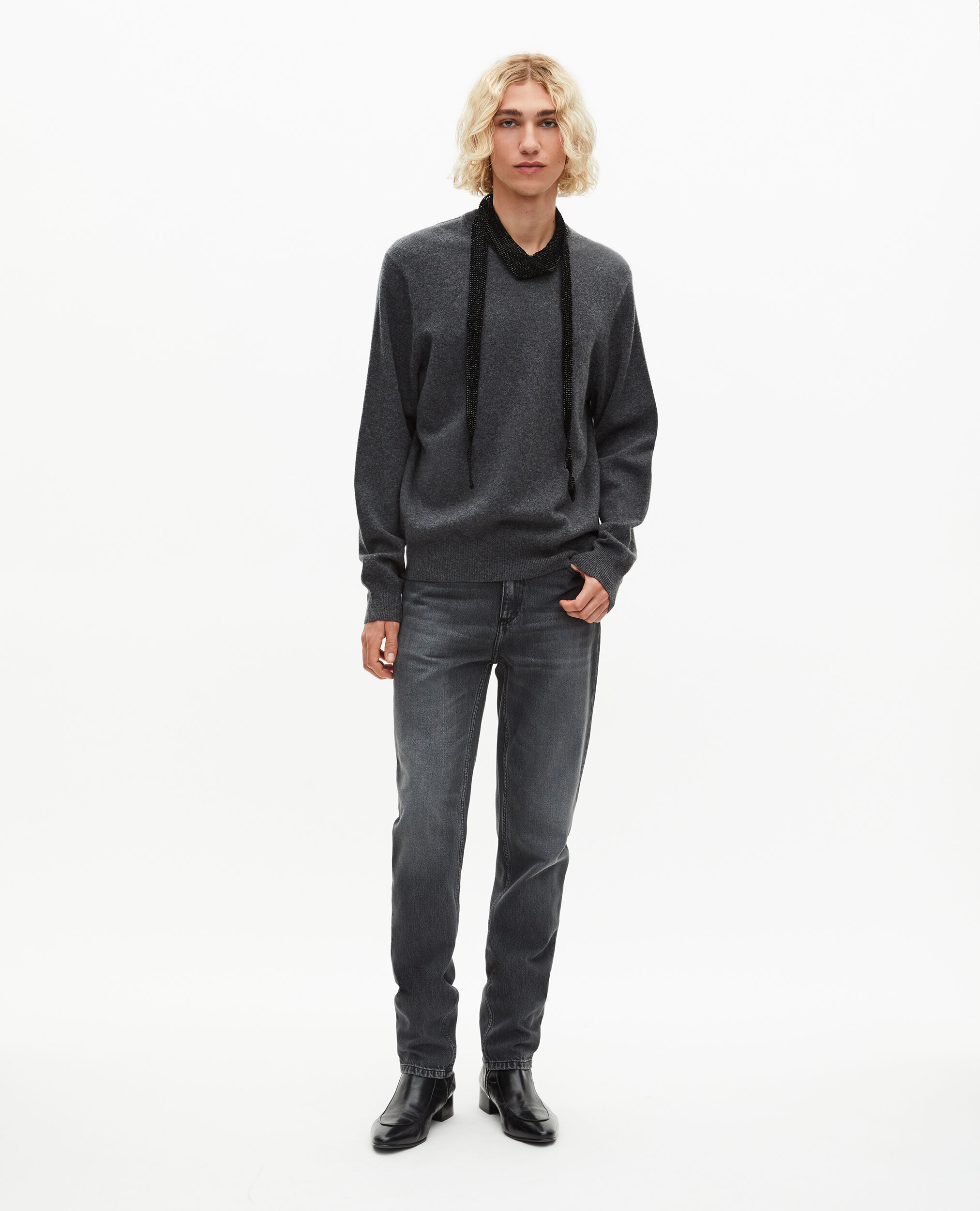 Pull col rond en cachemire gris