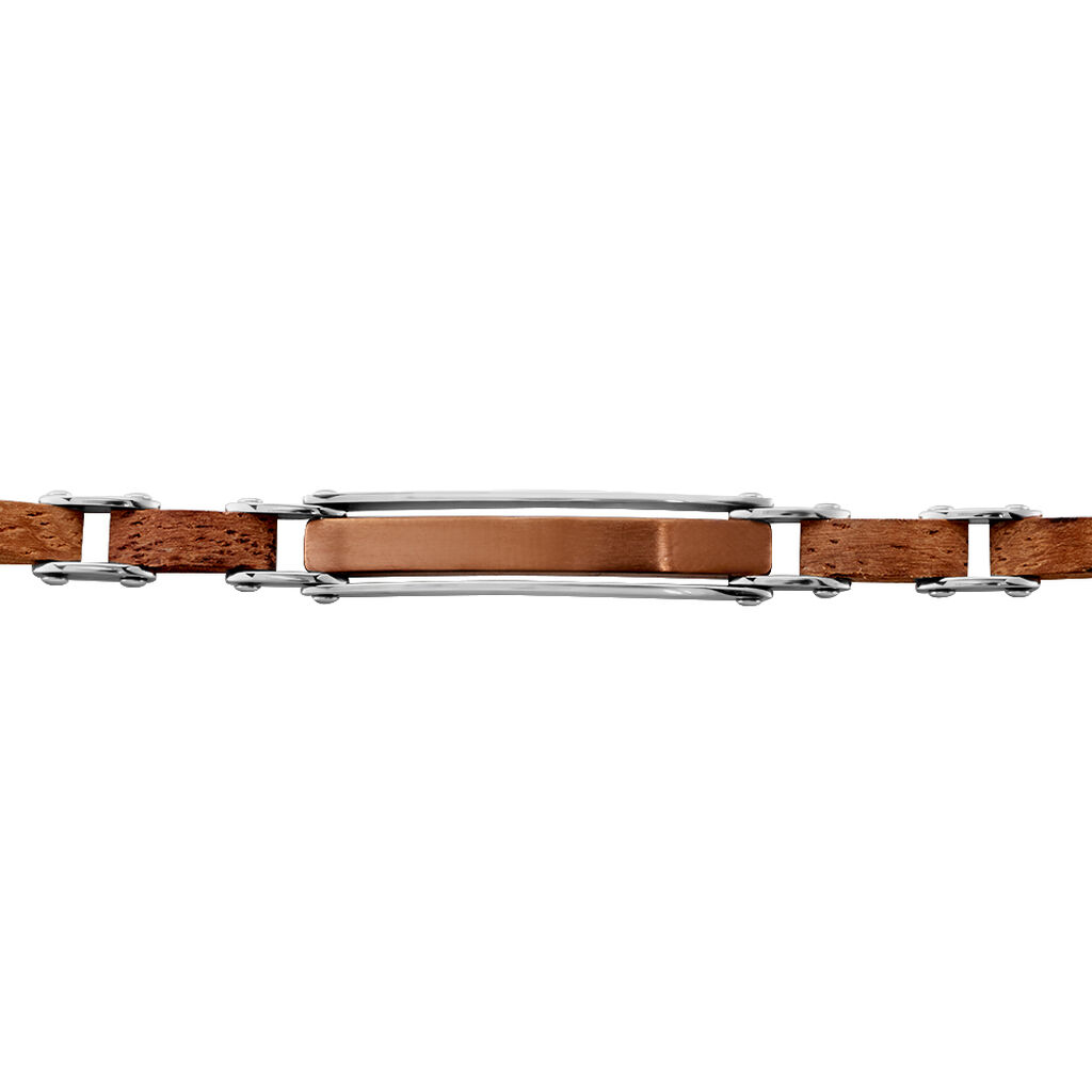 Bracelet Acier Blanc Et Marron Bois Marron Bugios