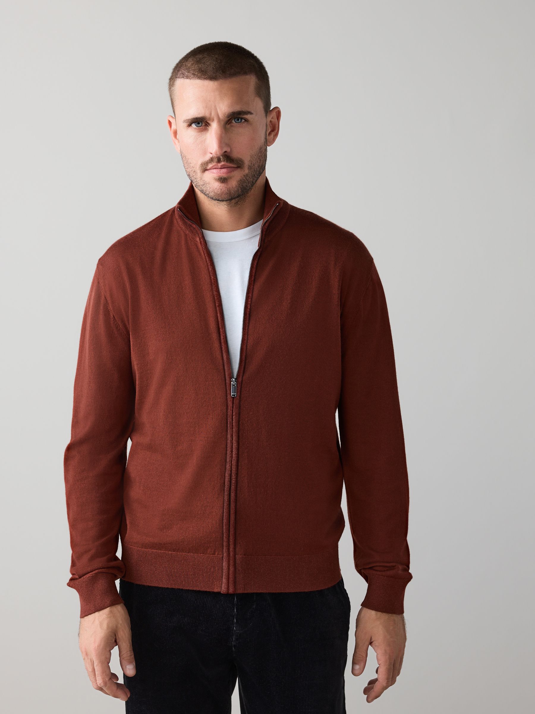 Donkeroranje - Regular Fit Signature 100% Merino Wool Light Weight Zip-Through Cardigan