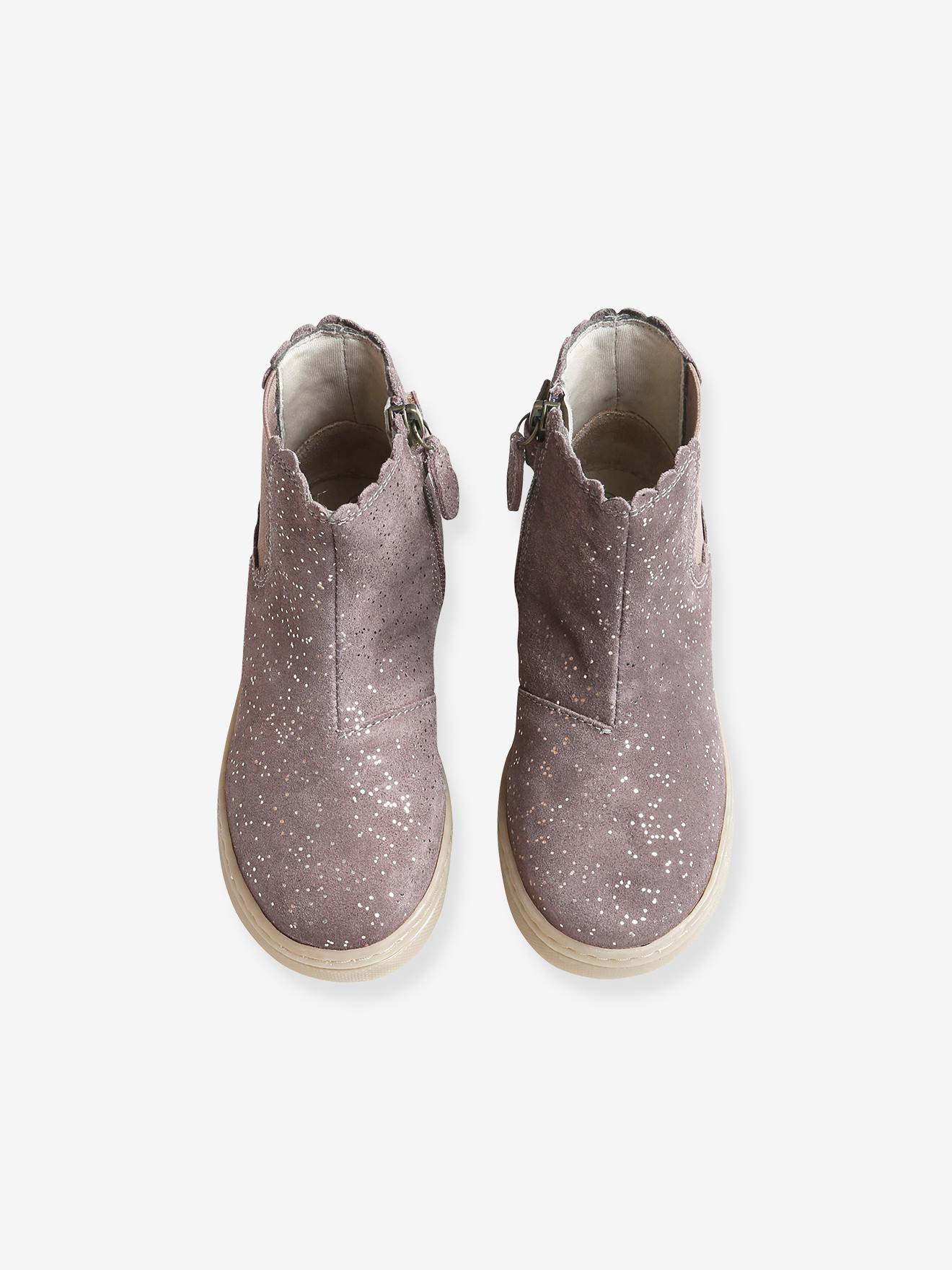 Botas de cano curto com elástico e zíper, para meninas, azul escuro liso