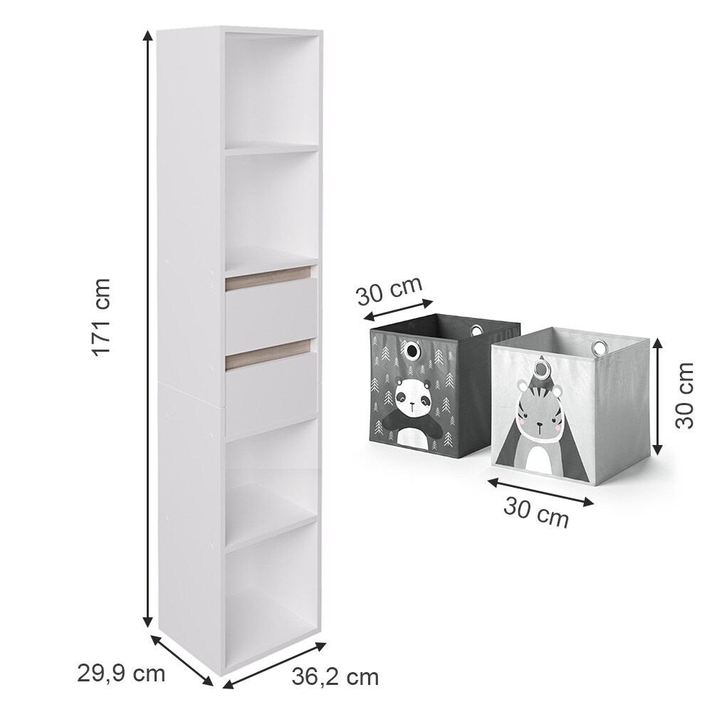 Vicco Kinderregal Bücherregal Standregal Robert Weiß 36 x 171 cm modern Faltboxen Kinderzimmer Regal Wandregal Aufbewahrungsregal Spielzeugaufbewahrung