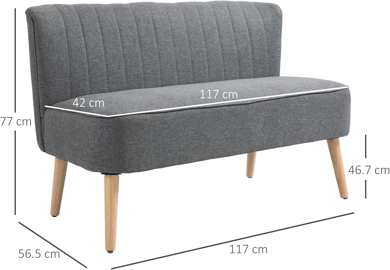 HOMCOM Sofa 2 Sitzer Couch, Kleine Loveseat mit Leinen-Optik Modern Polstersofa für Wohnzimmer, Schlafzimmer, kleinen Raum, Grau 117 x 56,5 x 77 cm
