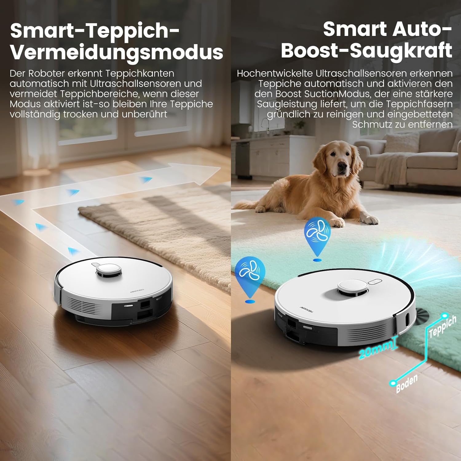 AIRROBO Saugroboter mit Wischfunktion, Staubsauger Roboter mit Absaugstation 3.5L, 12000Pa Saugkraft, Reaktive 3D Hindernisvermeidung, 240Min Laufzeit, T30 Roboterstaubsauger für Tierhaare und Teppich